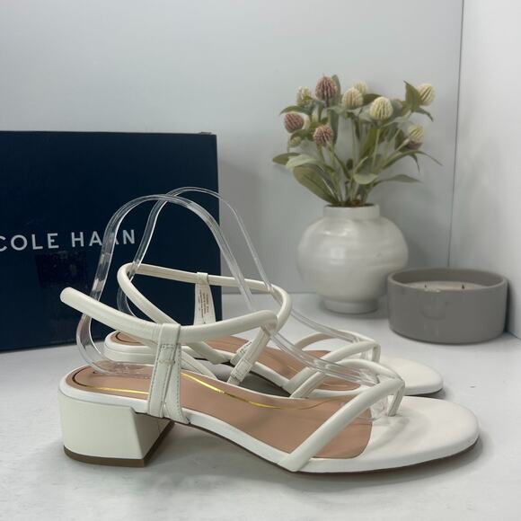 Cole Haan Calli Thong Block Heel Slip On Sandal Egret Leather Women 9.5 Tried On - Picture 1 of 11